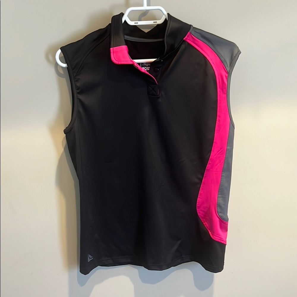 Black and Pink Sleeveless Polo Tank Top